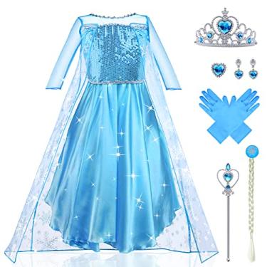 Imagem de URAQT Fantasia De Princesa Para Meninas, Vestido De Princesa De Luxo Para Meninas, Fantasia De Rainha Da Neve, Festa De Aniversário, Fantasia Cosplay Com Acessórios De Varinha De Coroa