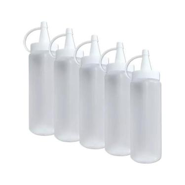 Imagem de Kit 5 Bisnagas Plástica Para Molhos Ketchup Mostarda Pimenta Cor Branc
