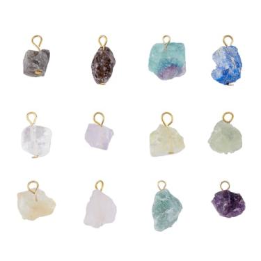 Imagem de SUPERFINDINGS 12 Estilos Pingentes de Pedra Preciosa Brutos Pingentes Brutos Pingentes de Cristal com Laços de Ferro Banhado a Ouro para Brinco, Colar, Pulseira, Joia, Furo: 2,5 ~ 3,5 mm, 16~23mm,