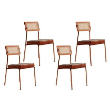 Imagem de Kit 4 Cadeiras Sala Jantar 1741 4 Uni Rose Linho Areia Courano Caramelo Carraro