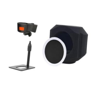 Imagem de simhoa CAPA de MICROPONO Tela do vento de microfone com suporte de mesa e esponja de blindagem de clipes para mipers de desktop stands internos ao ar livre, Preto