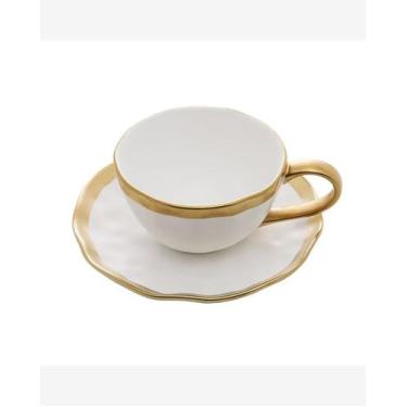 Imagem de Xicara de Chá em Porcelana Dubai Branco e Dourado 200ml Wolff