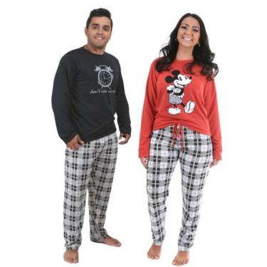 Imagem de Kit 2 Pijamas De Frio Adulto Casal Longo Feminino Masculino - Pijamas 