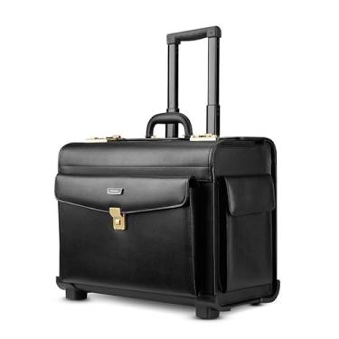 Imagem de Mala de transporte leve nova retrô de couro genuíno piloto com rodinhas mala de viagem aérea aeromoça bolsa de viagem com rodas carrinho de negócios mala de viagem bolsa de viagem rígida, capa rígida