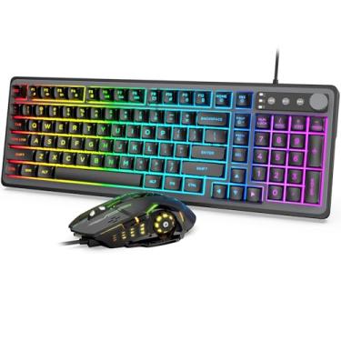 Imagem de Combo de teclado e mouse para jogos – 14 efeitos de iluminação RGB retroiluminados, teclado USB com fio, anti-fantasma de 26 teclas, roda de volume, digitação silenciosa, mouse DPI ajustável para