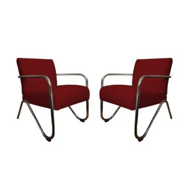 Imagem de Kit 2 Poltronas Decorativa Bela Suede Marsala Braço Cromado Mz Decor -