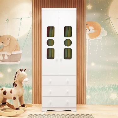 Imagem de Guarda-Roupa Infantil 61,7cm 2 Portas 3 Gavetas com Janelas sem Pés Ezra 100% MDF Espresso Móveis Branco