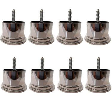 Imagem de Kit 100 Pés Plástico Cromado Redondo Rosqueável 4 cm P01 Sofá Poltrona