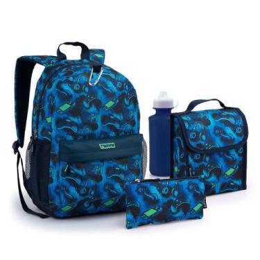 Imagem de Mochila Infantil + Estojo e Garrafa Seanite MI42104, Azul gamer