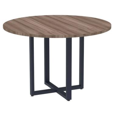Imagem de Mesa De Reunião Redonda P25 Pandin 110 Cm (largura) Tampo Mdp Walnut Pé Aço Tubular Azul Del Rey
