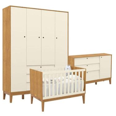 Imagem de Quarto de Bebe Unique 4 Portas com Cômoda Sapateira Freijó Off White Eco Wood - Matic