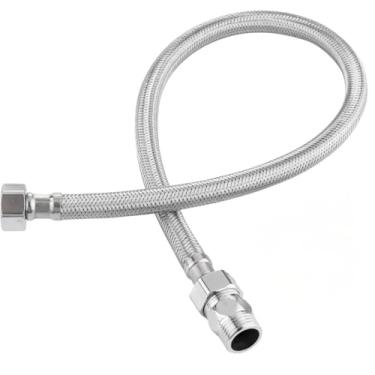 Imagem de Engate Flexível Rabicho Trançado em Aço Inox 60cm para Pia, Torneira, Banheiro e Cozinha Macho X Fêmea 1/2 Acompanha Nipel