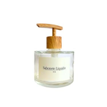 Imagem de Frasco Etiquetado Sabonete Liquido Picolo Vidro Madeira Lavabo Banheiro Decoração Minimalista (Picolo Cristal)