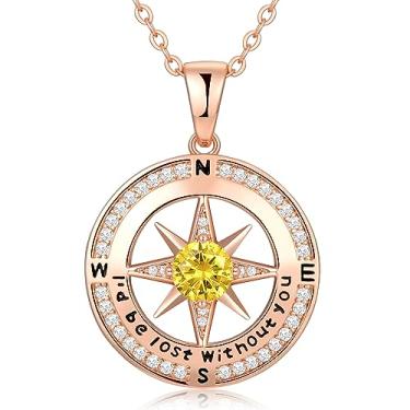 Imagem de Zifeel Colares de ouro rosa para mulheres – Colar de bússola com pedra do mês de nascimento para mulheres e meninas – presentes de aniversário para sua esposa, filha, namorada – Dia dos Namorados Mãe