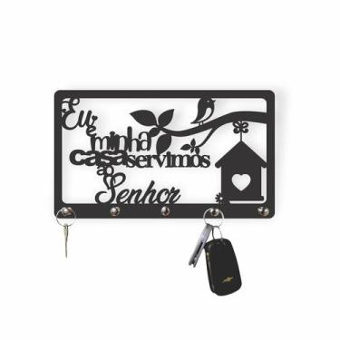 Imagem de Porta Chaves Eu e Minha Casa servimos ao Senhor  criativo - Dema Madei