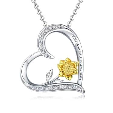 Imagem de CCJM Colar de girassol para mulheres, presentes de dia das mães, presentes de girassol para mãe, presentes de aniversário, presentes de Natal, presentes de colar You Are My Sunshine, para esposa,