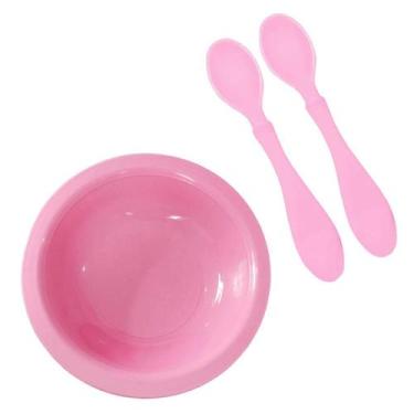 Imagem de Kit Alimentação Refeição Bebe Pratinho Talher Infantil Rosa - FLY COLO