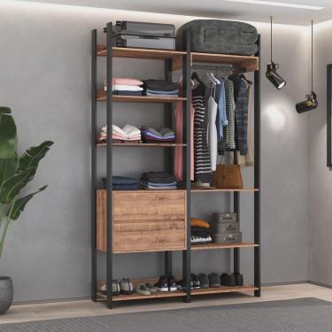 Imagem de Guarda Roupa Closet Industrial 2 Gavetas 6 Prateleiras com Cabideiro M118 Foscarini