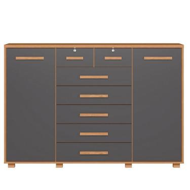 Imagem de Cômoda Sapateira Grande 7 Gavetas 2 Portas Mdp Mdf Santana Freijó Titanium