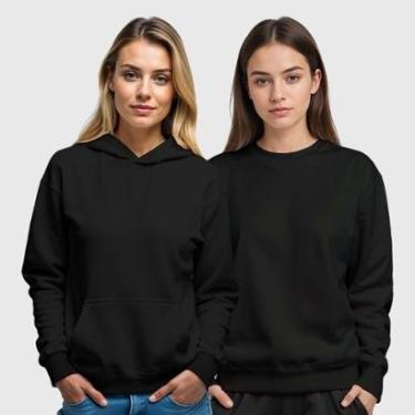 Imagem de Kit 2 Blusas de Frio Moletom Canguru e Gola Redonda Feminino Benellys-Feminino