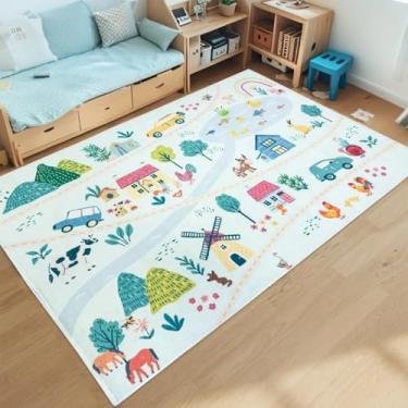 Imagem de Lacomfy Tapete infantil 10 x 15 cm, tapete infantil para brincar com animais grandes, carros de brinquedo, antiderrapante, aprendizagem, tapete de área infantil para meninos, meninas, quarto, sala de