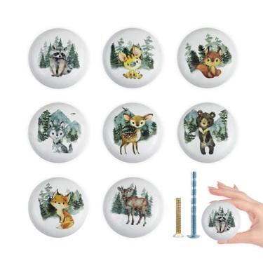Imagem de Lasyman Puxador de cerâmica para armário de animais de safári 1,5 pacote com 8 unidades, berçário, cervo, floresta, mobiliário, armário, gaveta, puxadores e puxadores