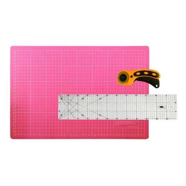 Imagem de Kit Base Para Corte A2 Rosa 45x60 Cortador Circular 45mm Régua Acrílic