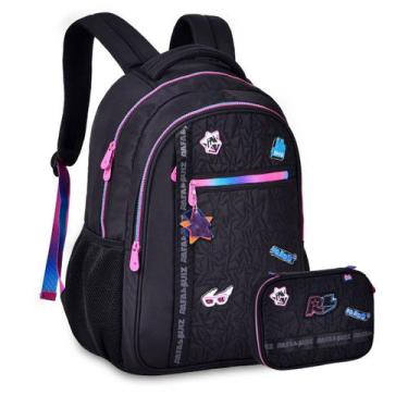 Imagem de Kit Mochila Costas Notebook Ampla Rafa e Luiz Estojo Box - Clio Style,