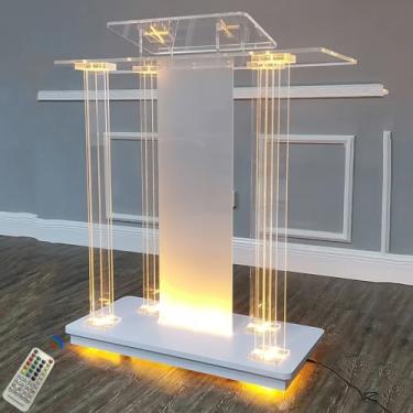Imagem de Púlpito de pódio de igreja com rodas, pódio acrílico com luz LED, rolos transparentes para palestras e plataforma de leitura vertical, suporte de pódio para sala de aula, pulpitos para Iglesias