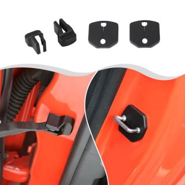 Imagem de HTHE Limitador de porta traseira de liga de alumínio, trava de porta traseira Timilge/tampa de fechadura de porta acabamento decorativo compatível com Ford Mustang 2015-2025 2ps (preto)