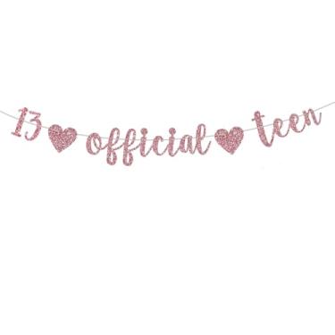 Imagem de ZOZZEIBE 13 Banner oficial para adolescentes, faixa de aniversário de 13 anos com glitter rosa/Tenho 13 anos/artigos de decoração de festa de 13 anos para adolescentes (pré-amarrado)