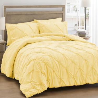Imagem de Conjunto de edredom UNIKOME King Size Yellow Pintuck 3 peças