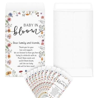 Imagem de Fumete 100 pacotes de sementes de chá de bebê, envelopes autoadesivos, papel pequeno para mini pacotes kraft, lembrancinhas, organizador de bebê em flor, para festa, sem sementes (flores silvestres)