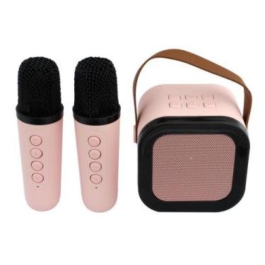 Imagem de Mini Caixa De Som Portátil Karaokê Bluetooth 5w 2 Microfones Rosa - Al