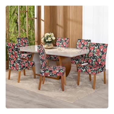 Imagem de Kit Capa De Cadeira Estampadas Mesa Jantar 6 Lugares Malha Gel - Shop 