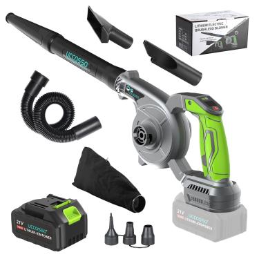 Imagem de Soprador de folhas, soprador de folhas 21V sem fio com bateria e carregador 106 CFM/240 MPH 2 em 1 sopradores de folhas elétricos e aspirador de pó com modo de 3 velocidades, sopradores para cuidados
