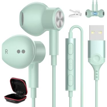 Imagem de HGCXING Fones de ouvido USB para PC, laptop, fones de ouvido magnéticos com fio de 2,3 m, fone de ouvido para computador com controle de microfone, cabo isolado de ruído silencioso, fone de ouvido