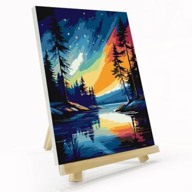 Imagem de JOOZ Kit de pintura de céu estrelado por números para adultos com moldura, kits de pintura por números para adultos com cavalete, kit de pintura a óleo de paisagem noturna estrelada DIY para decoração