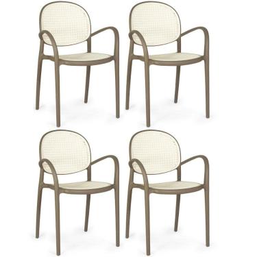 Imagem de Kit 4 Cadeiras De Jantar Roma Com Braço Para Sala E Cozinha - Branco-cinza Escuro