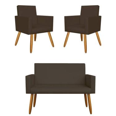 Imagem de Kit Namoradeira + 02 Poltronas Courino Marrom