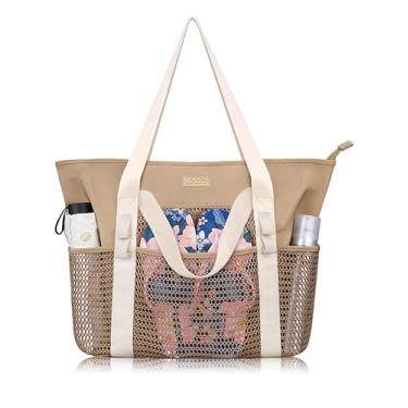 Imagem de Lacdo Bolsa de piscina feminina, Saco de praia feminino, Saco de piscina impermeável dobrável à prova de areia para viagens à praia e férias na sinuca