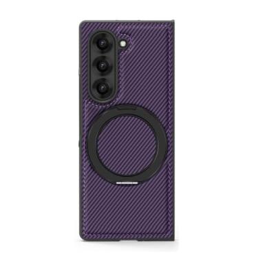 Imagem de HAO RIYLN Capa magnética para Samsung Galaxy Z Fold6, capa de textura de fibra de carbono com suporte giratório dobrável à prova de impressões digitais, roxo, Z DOBRAD6