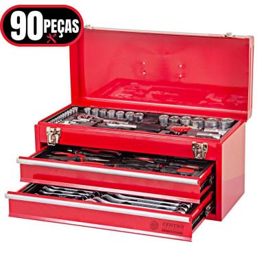 Imagem de Baú Gabinete De Ferramentas Em Metal C/ 2 Gavetas + 90 Pçs