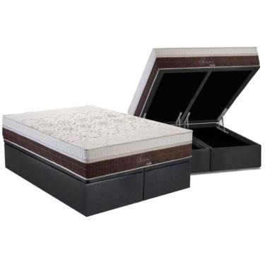 Imagem de Kit Cama Box Baú Queen Com Colchão MasterPocket Euro Pillow Suede Cinza Colchões Polar