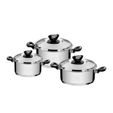 Imagem de Jogo De Panelas Solar Baquelite Em Aço Inox Com Fundo Triplo E Cabos E Alças De Baquelite