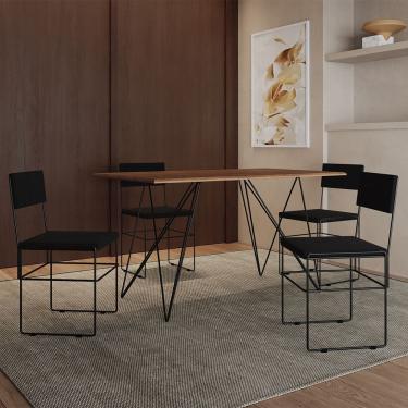 Imagem de Mesa Jantar Industrial Trama 1,40X0,80M Amêndoa Com 4 Cadeiras Estofadas Vitória Preta