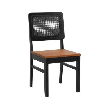 Imagem de Cadeira Lyon Madeira Maciça Encosto Telinha - Preto Assento Ripado Amêndoa