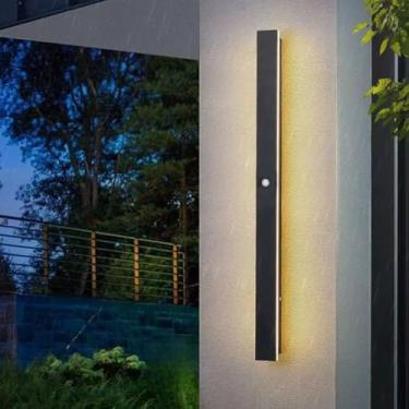 Imagem de Luz de parede longa LED para exterior com sensor de movimento, lâmpada de parede IP65, à prova d'água, jardim, arandela, interior/exterior, acrílico para varanda, varanda, garagem, preto 3000K/4000K