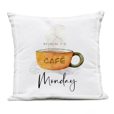 Imagem de Stupell Industries Because It's Monday Caneca Almofada impressa ao ar livre, 45 x 18 x 45, off-white