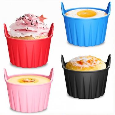 Imagem de Generic Forminhas Para Fritadeira A Ar, Adequadas Micro-Ondas E Forno, Ramequins De Silicone Muffins, Pudins, Ovos, Cupcakes, Fritadeira, Pacote Com 4: Vermelho, Azul, Rosa Preto.